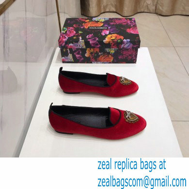Dolce  &  Gabbana Velvet Devotion Loafers Slippers Red 2021